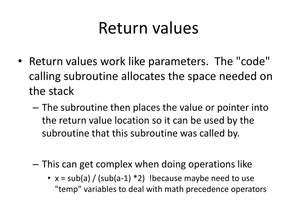 return values