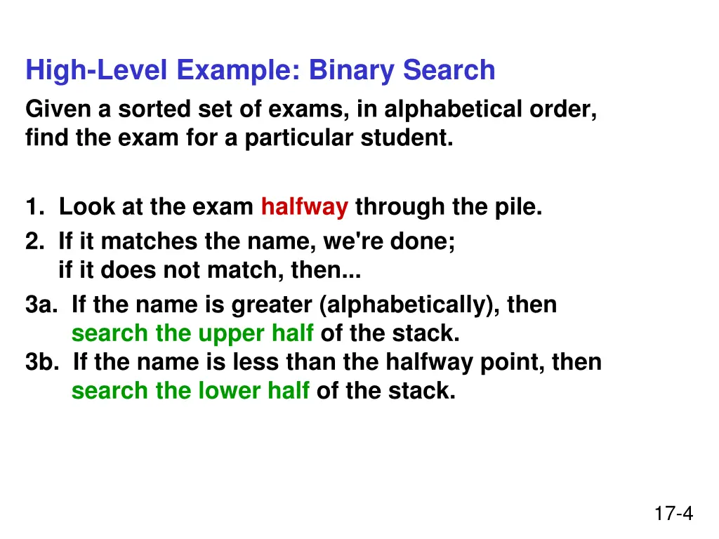 high level example binary search given a sorted