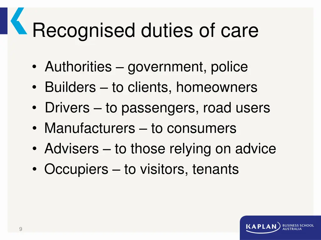 recognised duties of care