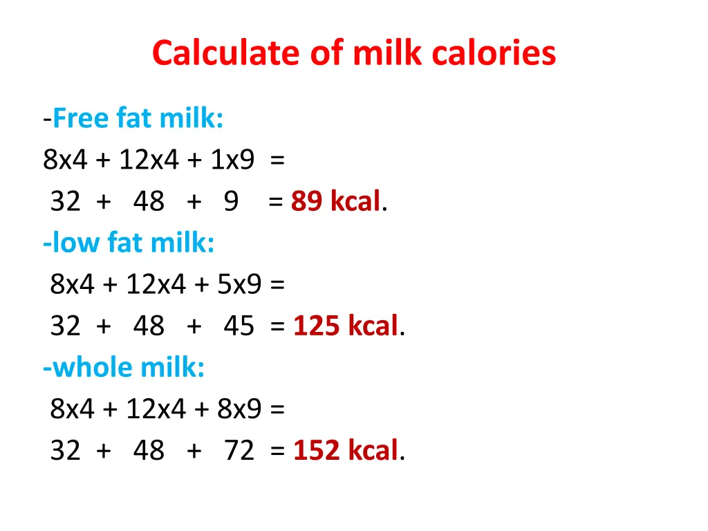 calculate of milk calories
