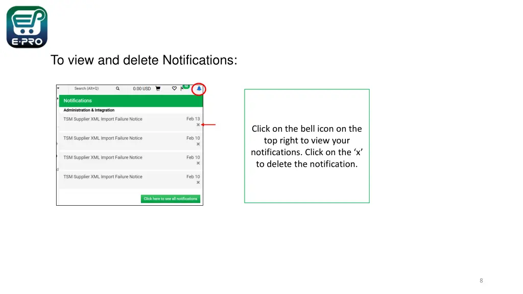 to view and delete notifications