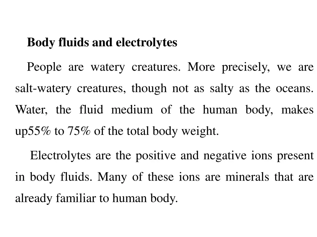 body fluids and electrolytes