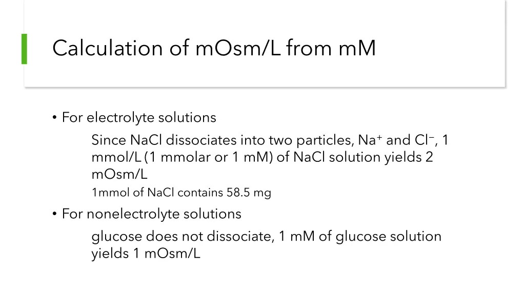 calculation of mosm l from mm