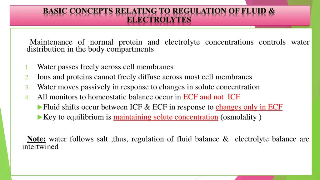 maintenance of normal protein and electrolyte