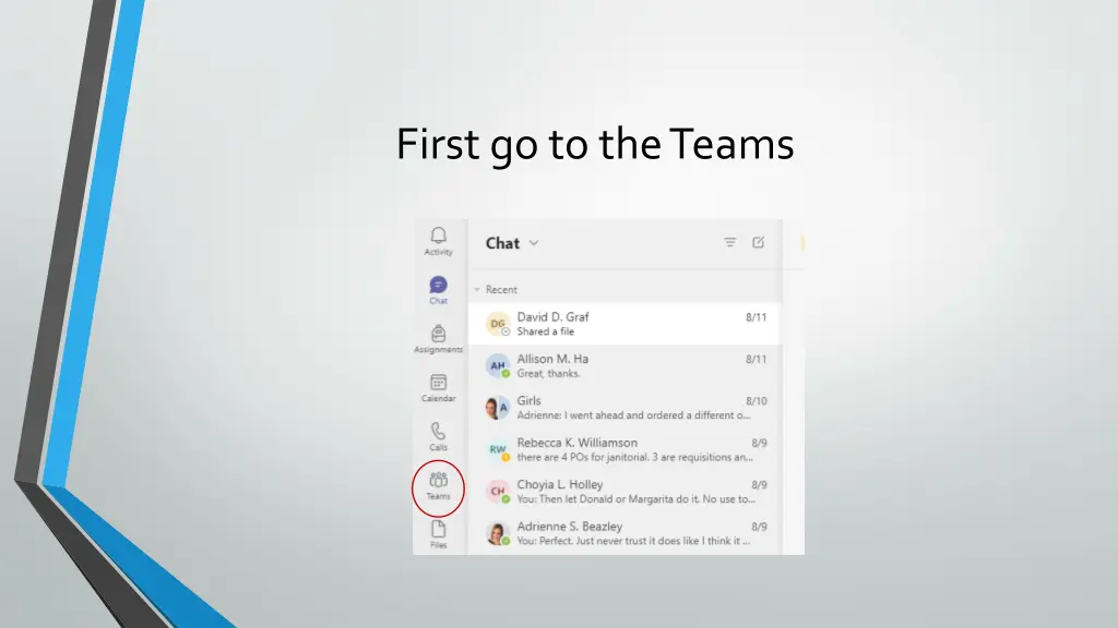 first go to the teams