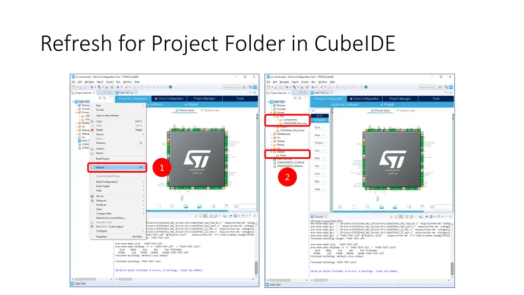 refresh for project folder in cubeide