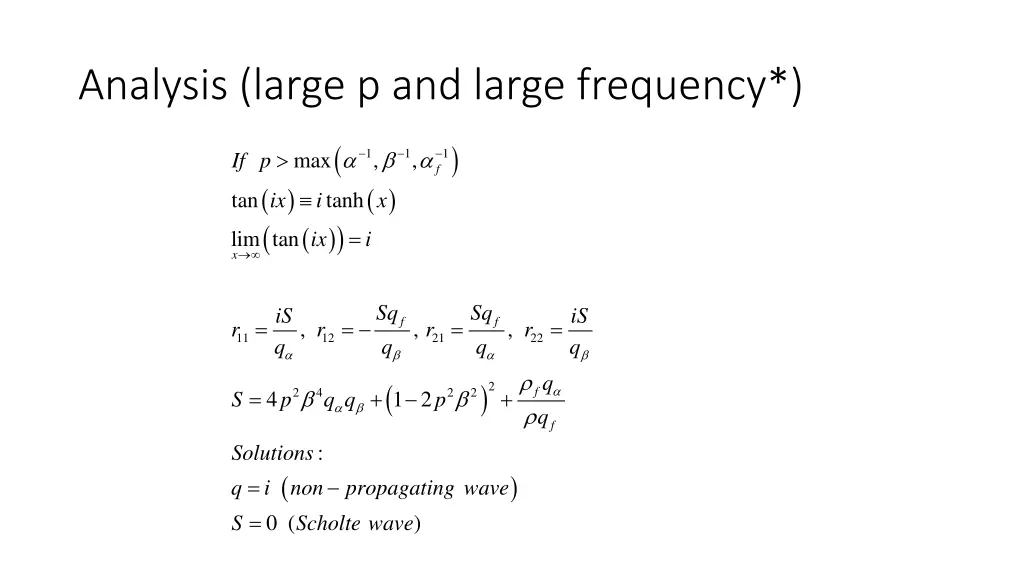 analysis large p and large frequency