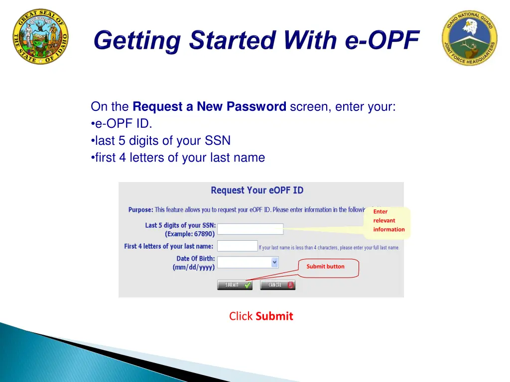 on the request a new password screen enter your