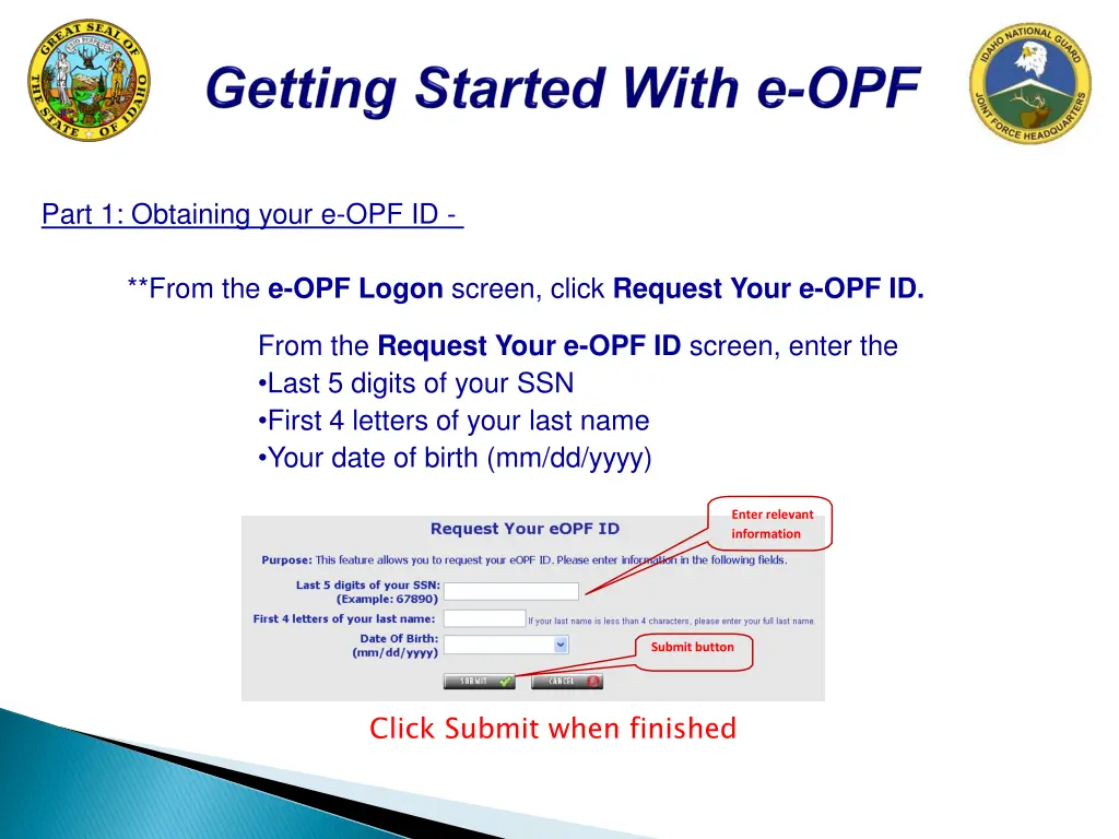 part 1 obtaining your e opf id