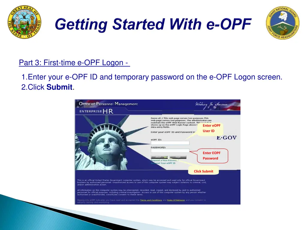 part 3 first time e opf logon