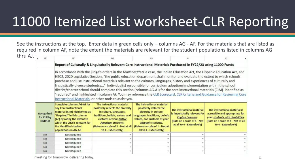 11000 itemized list worksheet clr reporting