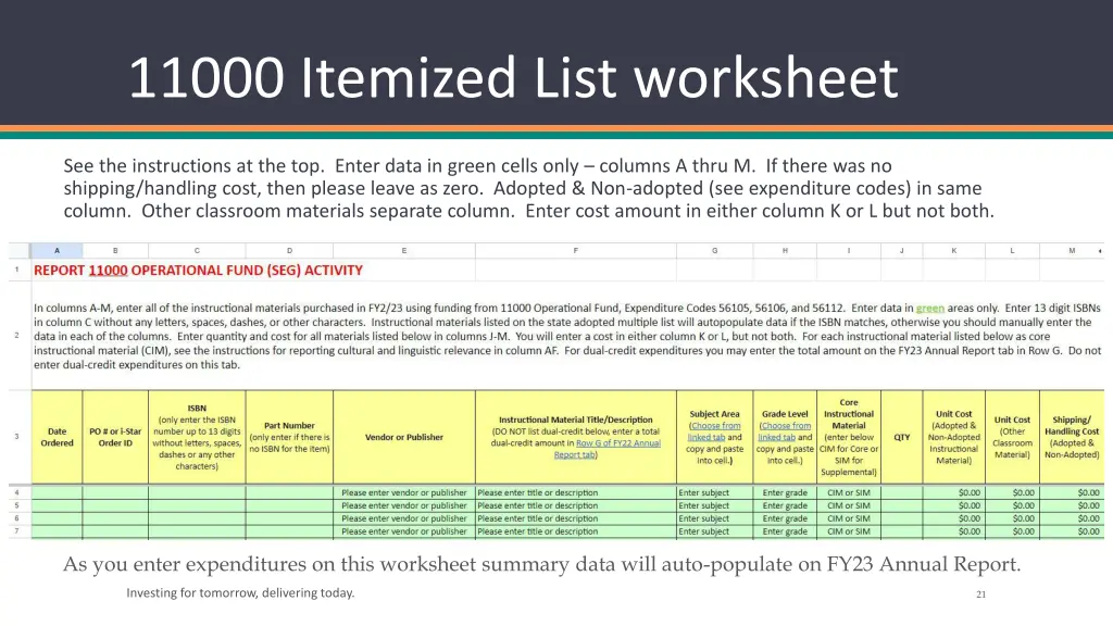 11000 itemized list worksheet