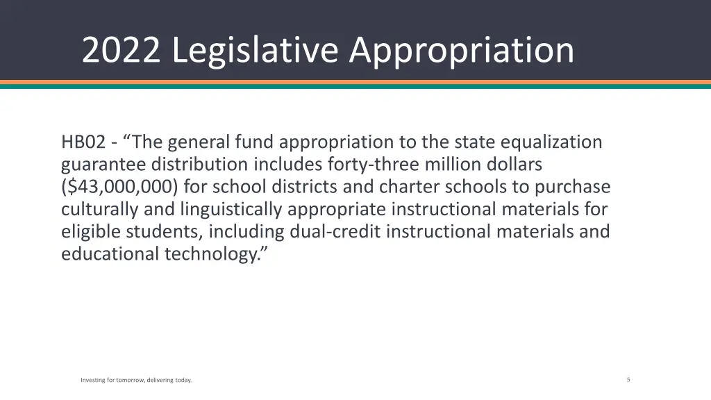 2022 legislative appropriation