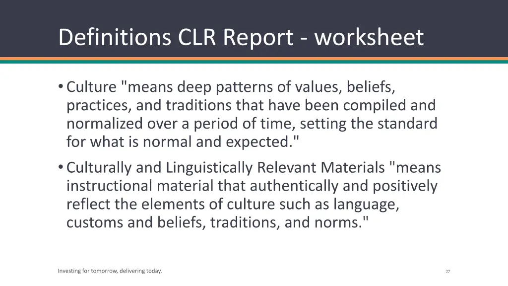definitions clr report worksheet