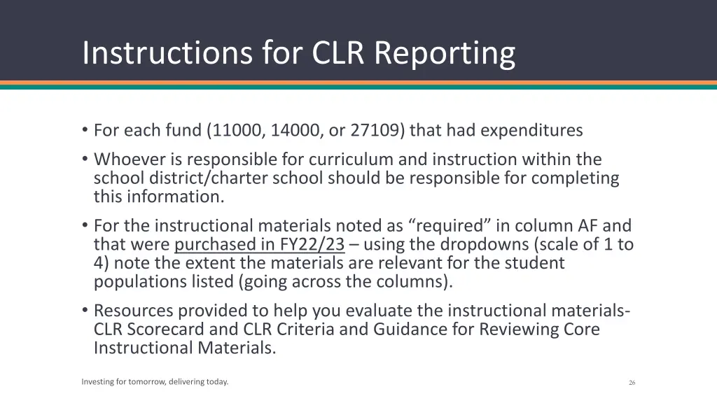 instructions for clr reporting