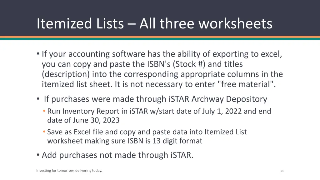 itemized lists all three worksheets