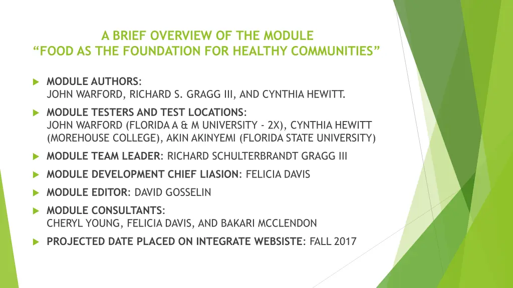 a brief overview of the module food 1