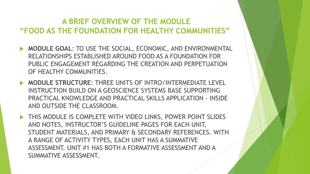 a brief overview of the module food