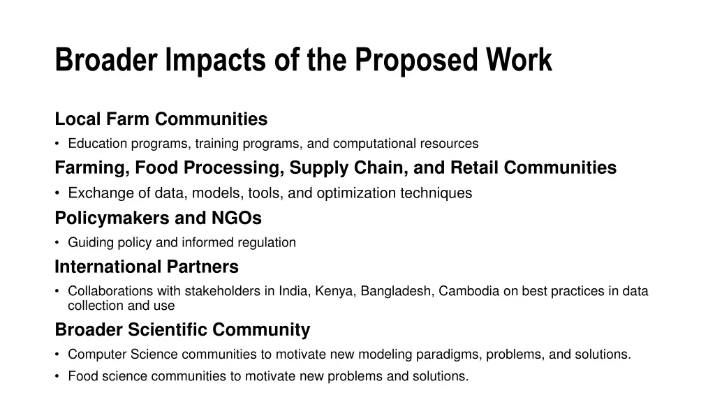 broader impacts of the proposed work