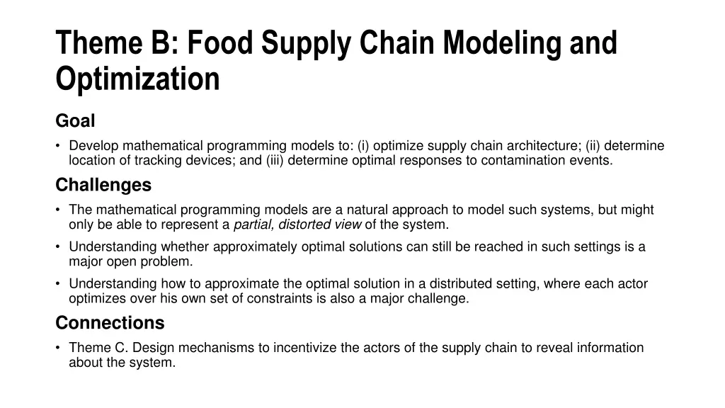 theme b food supply chain modeling