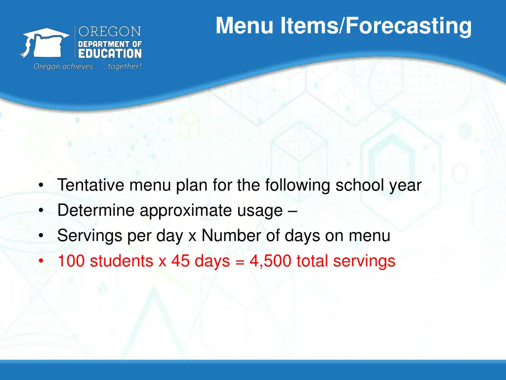 menu items forecasting