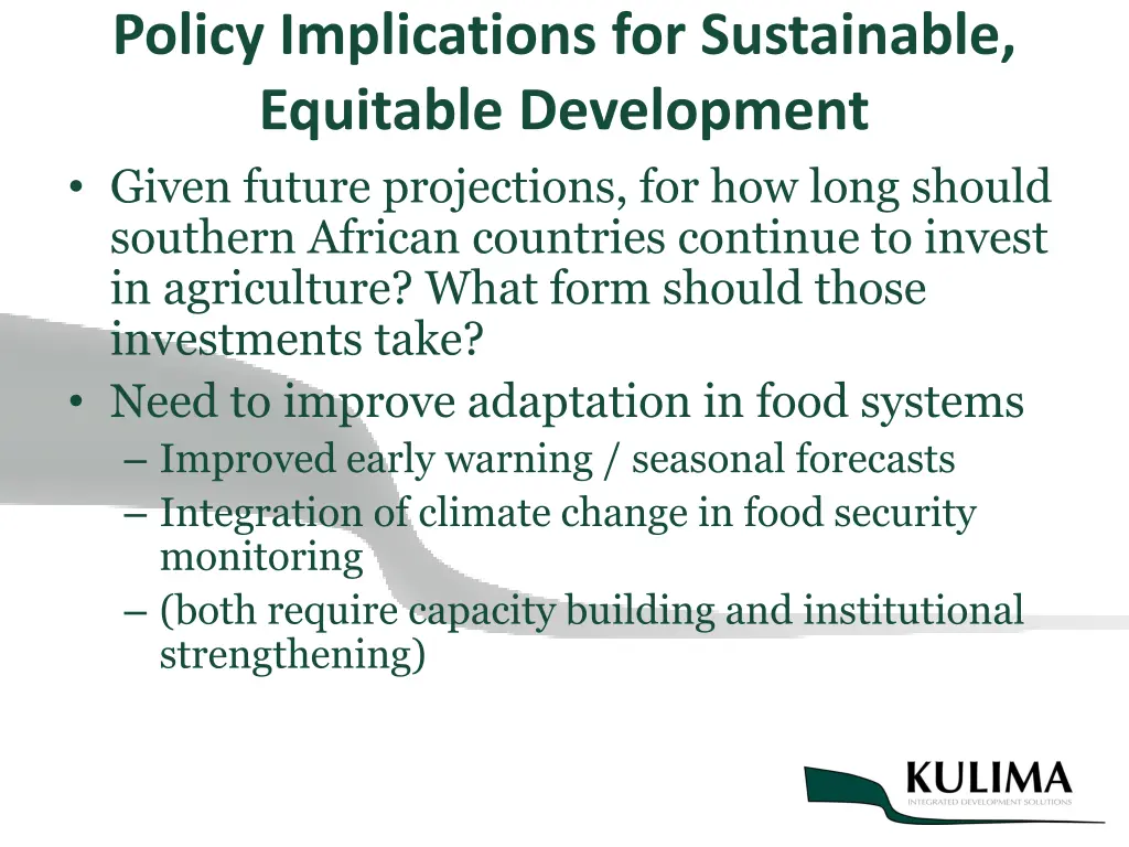 policy implications for sustainable equitable
