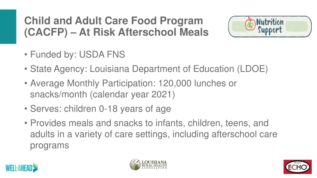 child and adult care food program cacfp at risk