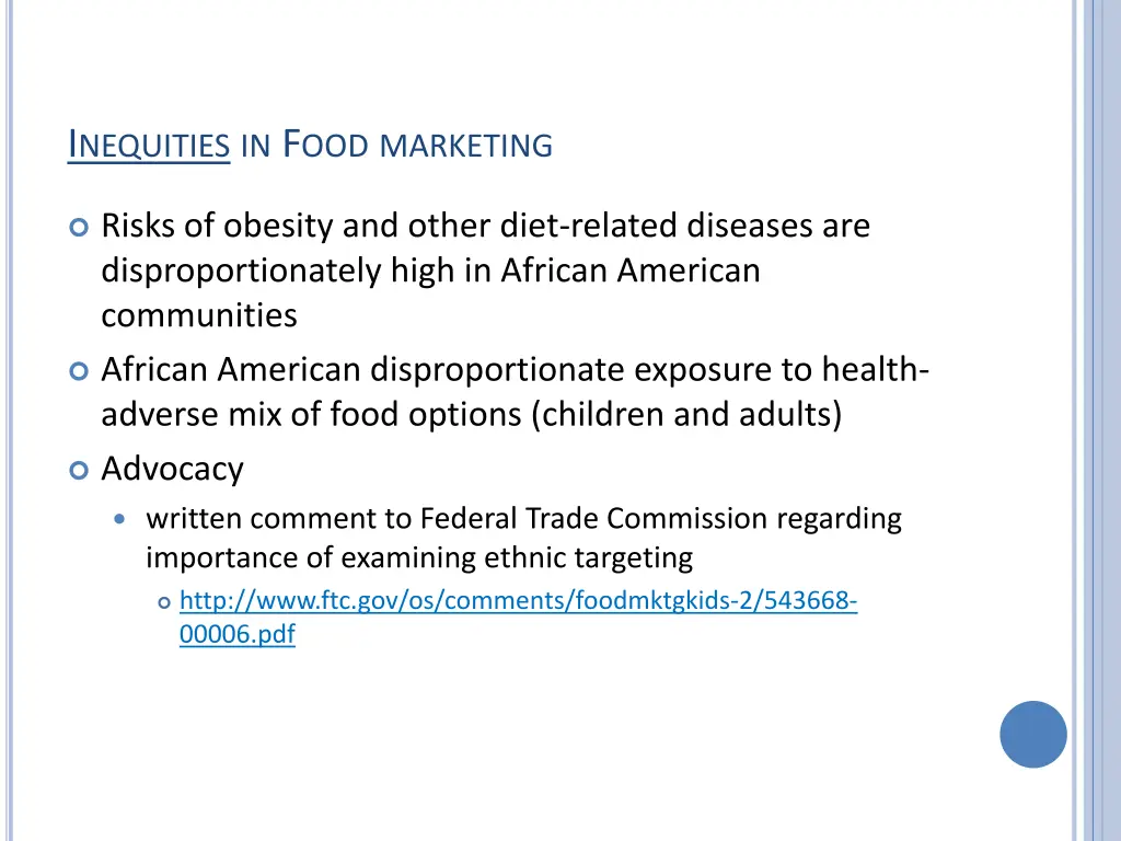 i nequities in f ood marketing