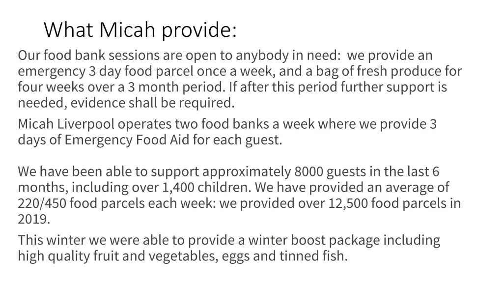 what micah provide our food bank sessions
