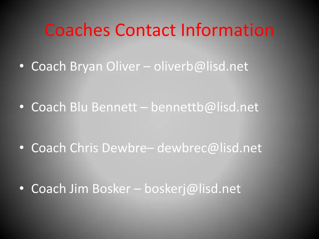 coaches contact information