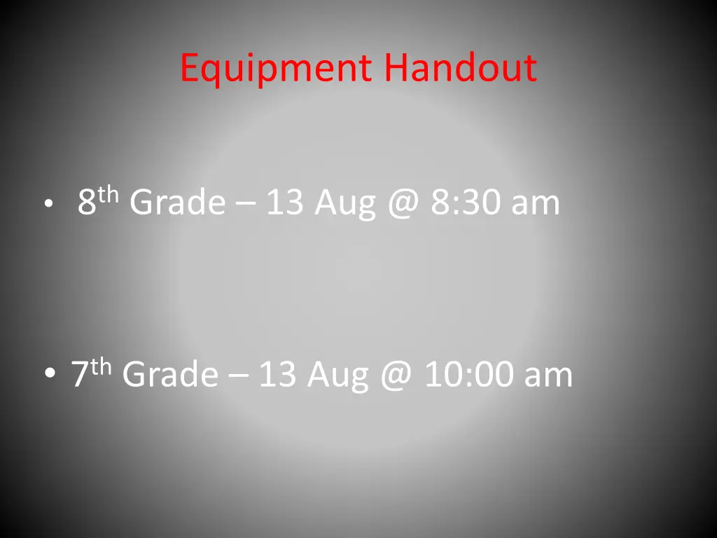equipment handout