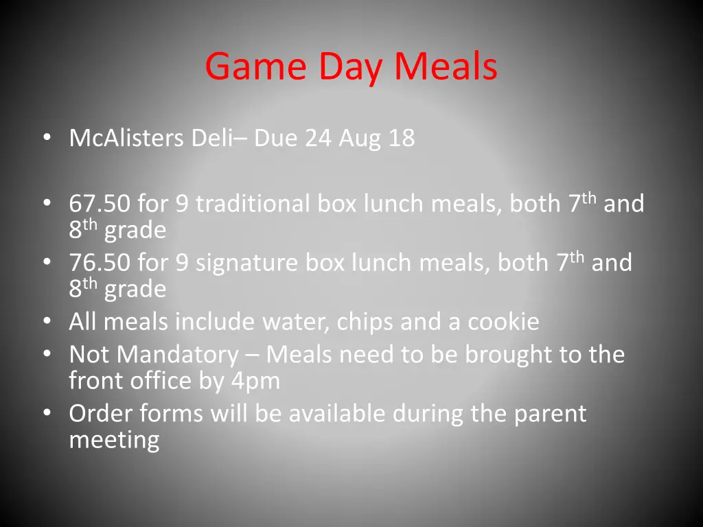 game day meals