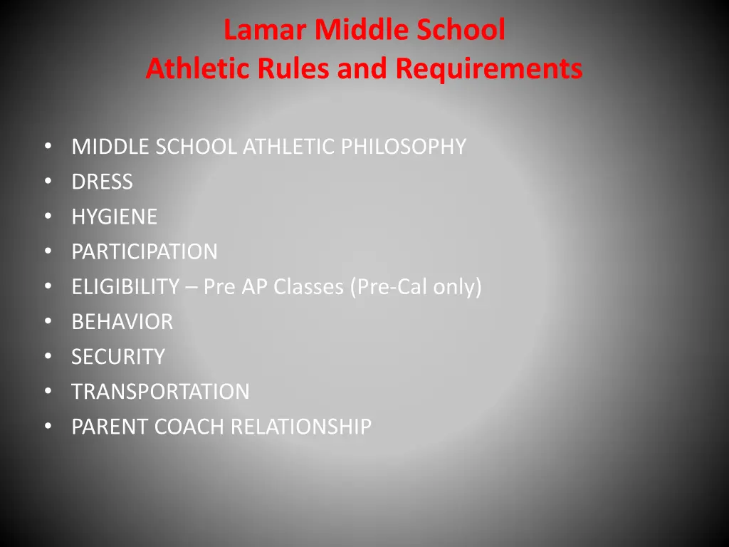 lamar middle school athletic rules