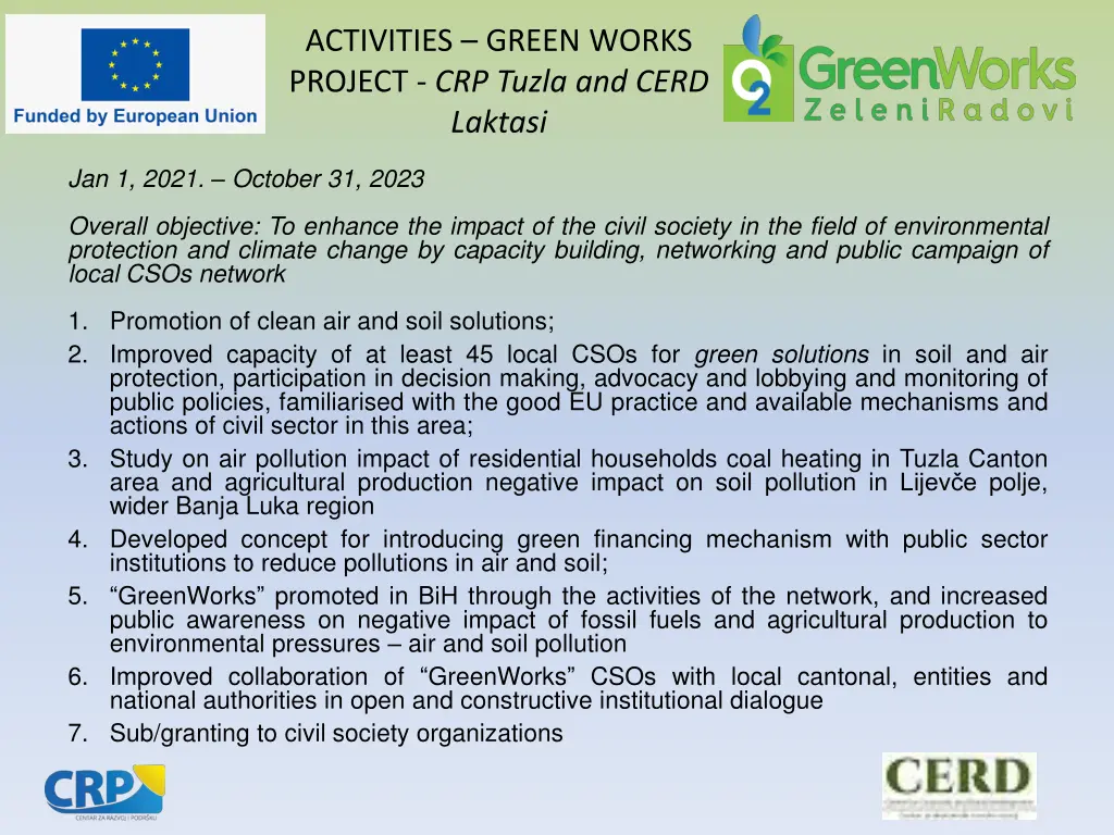activities green works project crp tuzla and cerd