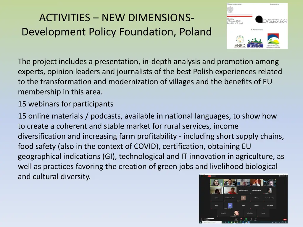 activities new dimensions development policy