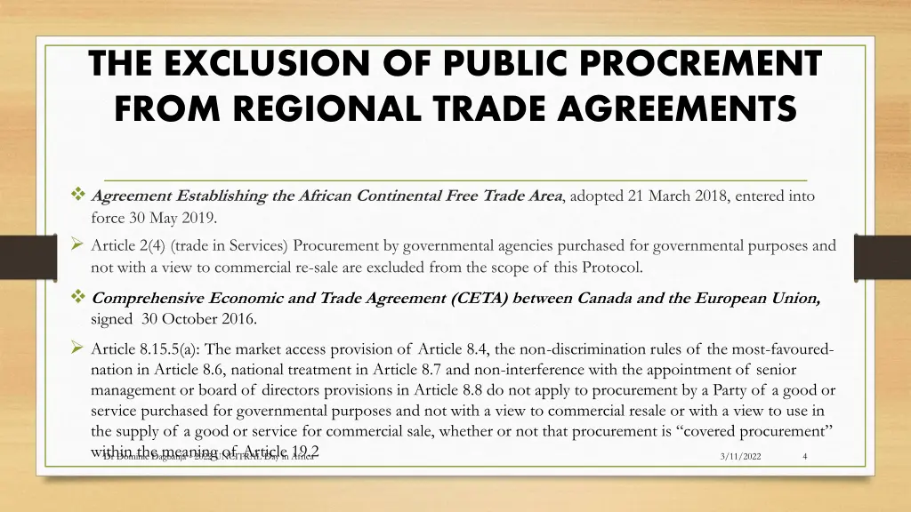 the exclusion of public procrement from regional 1