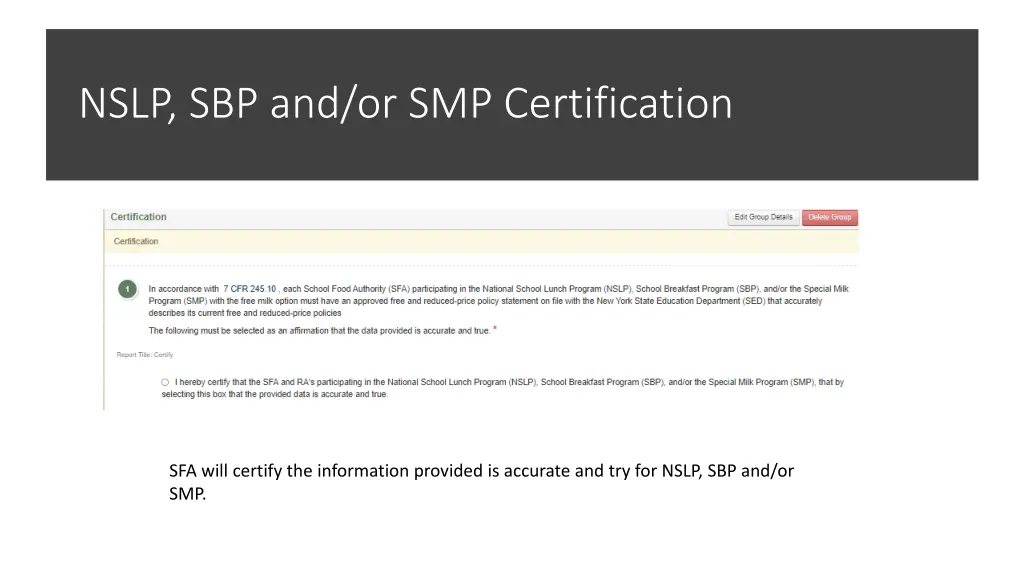 nslp sbp and or smp certification