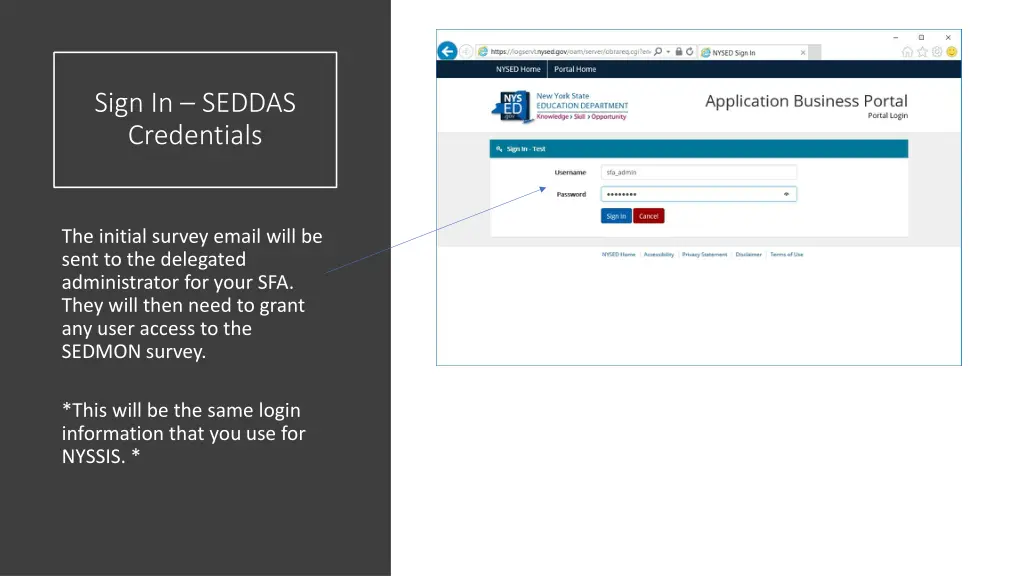 sign in seddas credentials