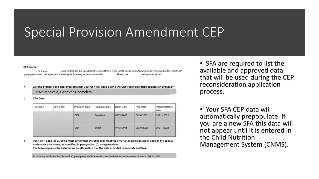 special provision amendment cep