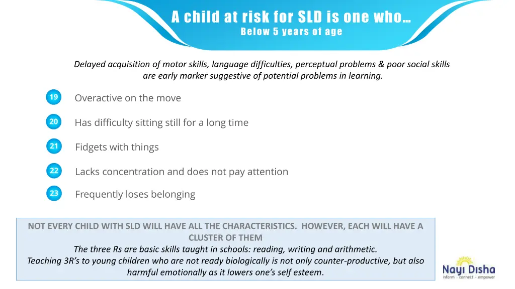 a child at risk for sld is one who below 5 years 2