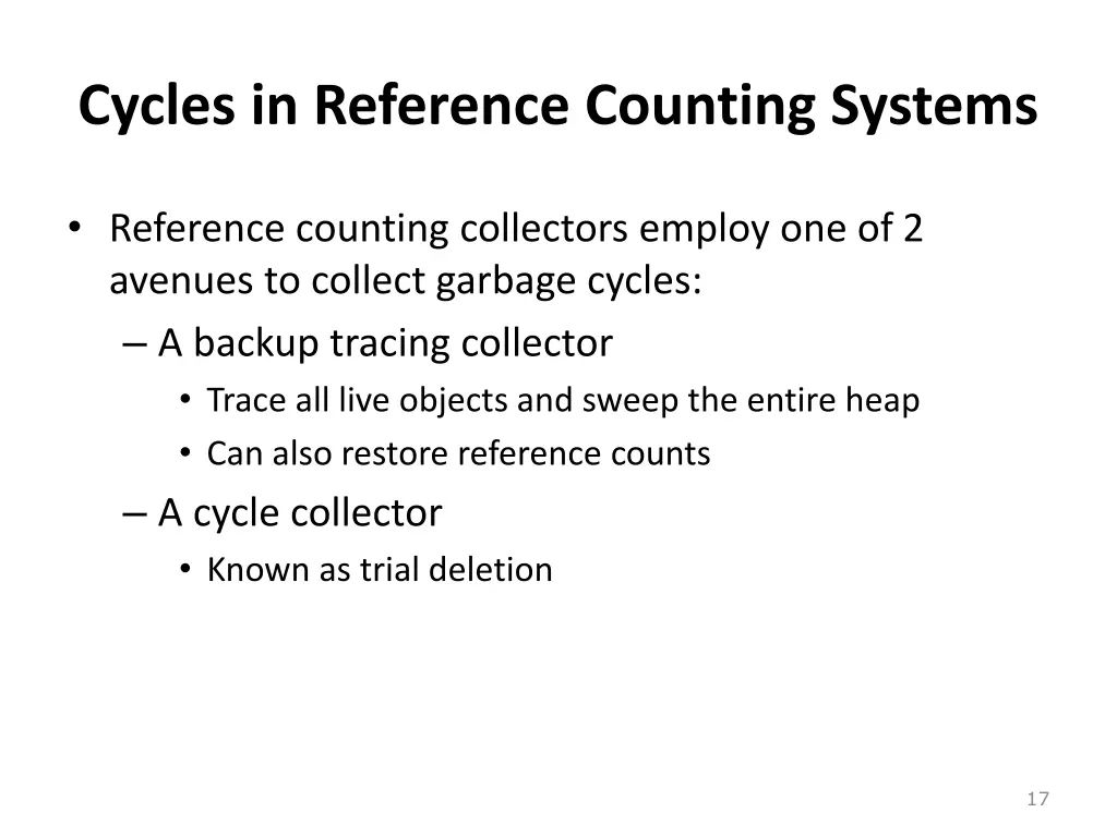 cycles in reference counting systems