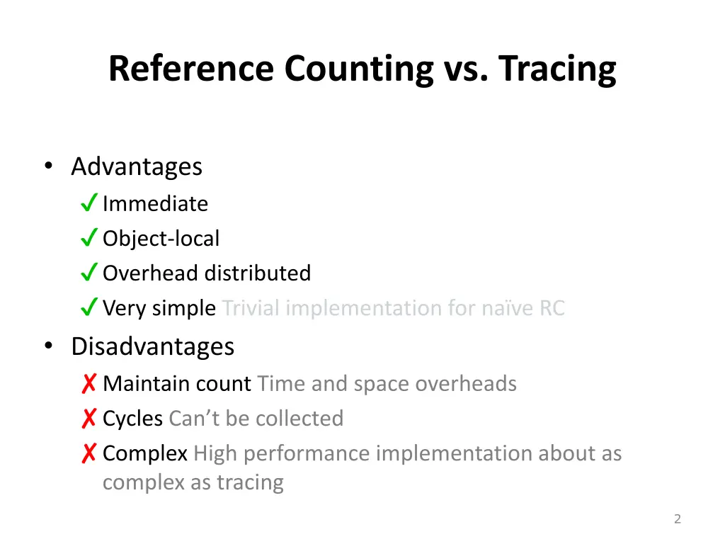 reference counting vs tracing