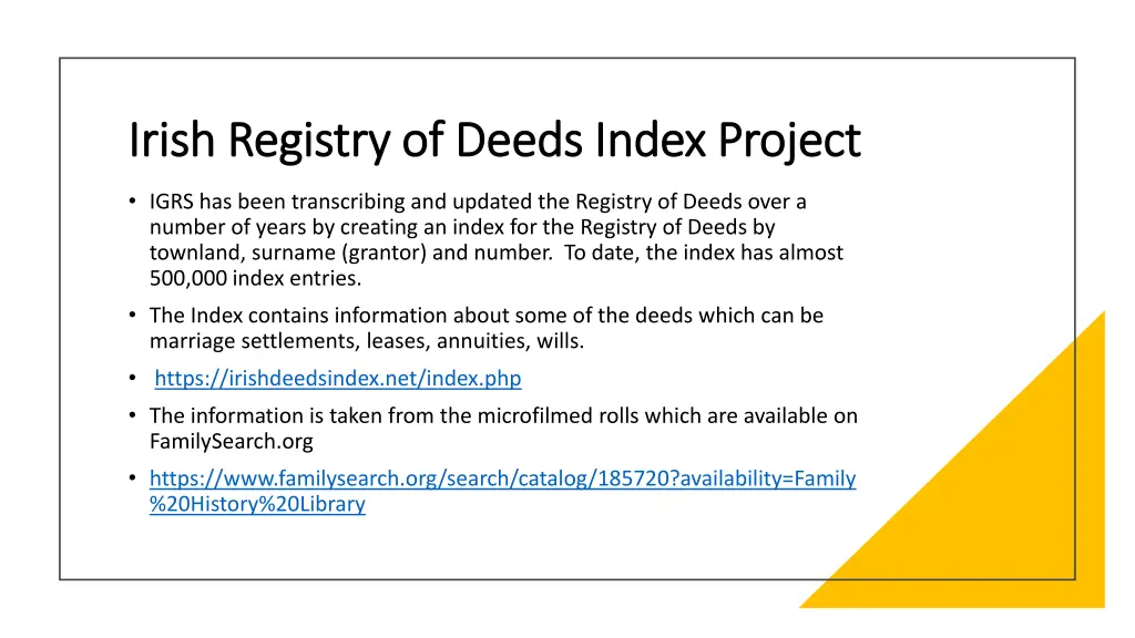 irish registry of deeds index project irish