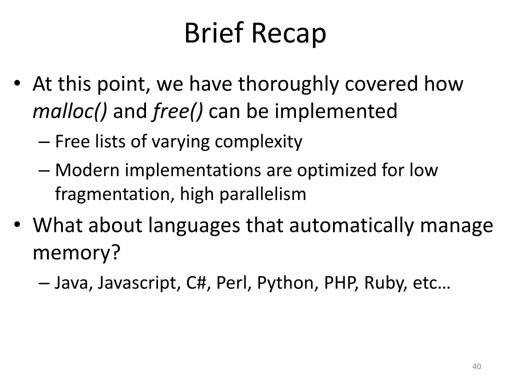 brief recap
