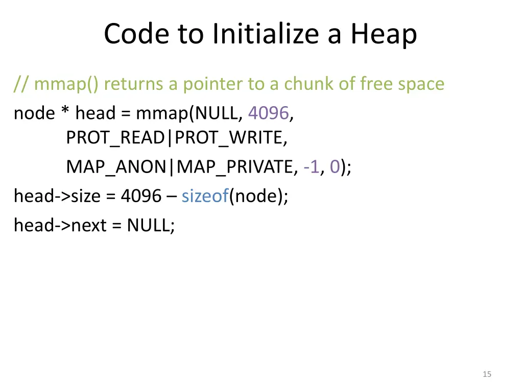 code to initialize a heap