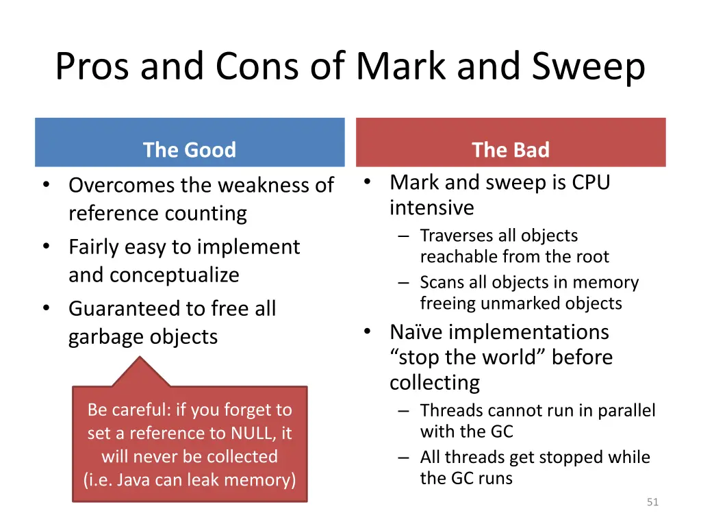 pros and cons of mark and sweep