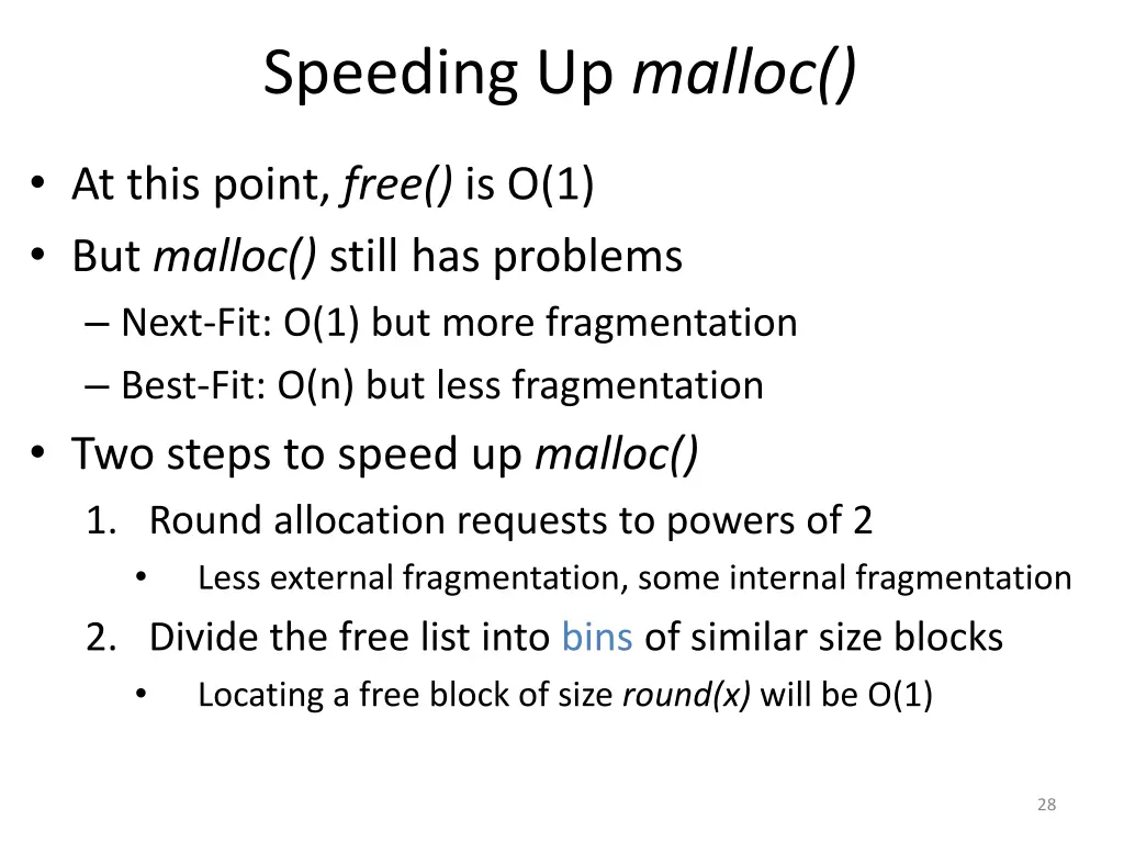 speeding up malloc