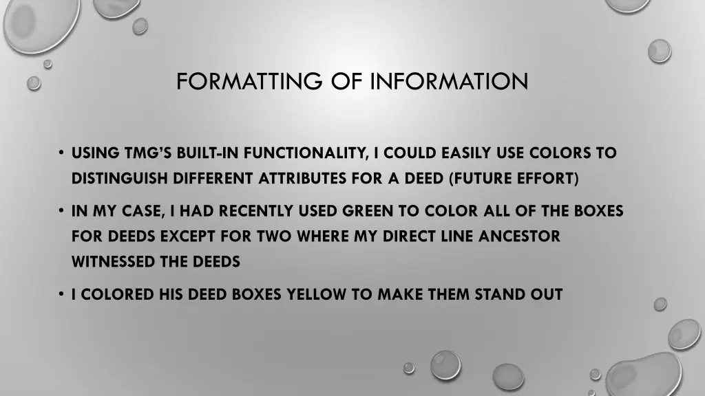 formatting of information