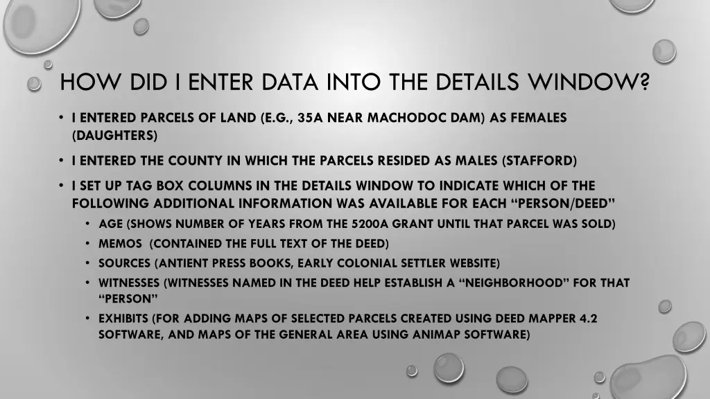 how did i enter data into the details window