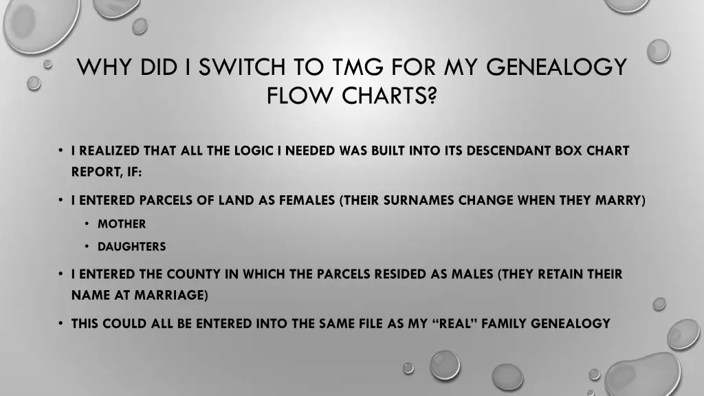 why did i switch to tmg for my genealogy flow
